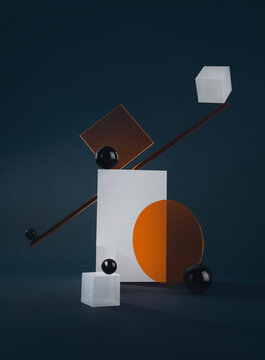 Abstract still life composition. Geometric figures intersecting. 