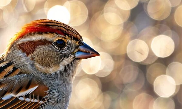 Close-up of a sparrow with a bokeh background