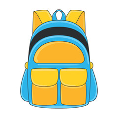 Yellow and blue school backpack in cartoon style Vector
