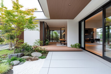 Entrance door modern contemporary style house with white accent