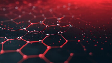 Obraz premium Abstract close-up of interconnected hexagonal patterns with red droplets, evoking a modern scientific feel.