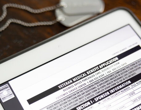 Veteran Medical benefits form on computer tablet ipad