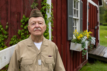 Handsome Senior Citizen military War Veteran proud Portrait in hat 