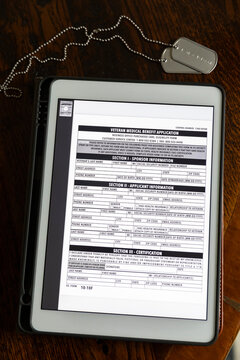 Veteran Medical benefits form on tablet computer tablet 