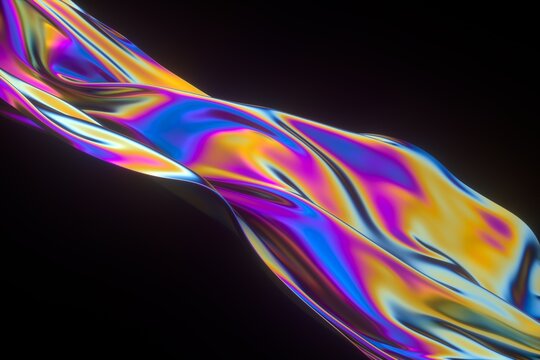 Iridescent and holographic abstract 3d fabric. Shiny rainbow color.