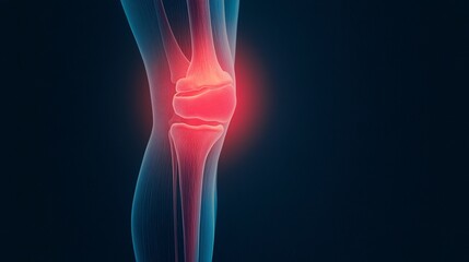 A vibrant 3D illustration of a human knee joint highlighting its complex structure.