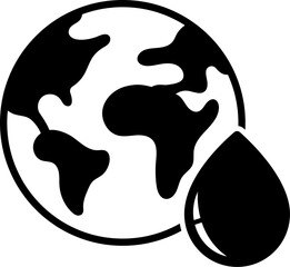 Minimalist line drawing of Earth with a water drop, environmental concept