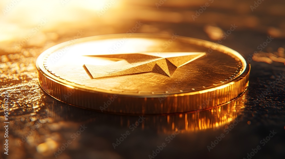 Poster falling returns on 3d rendered gold coin with downward arrow symbol
