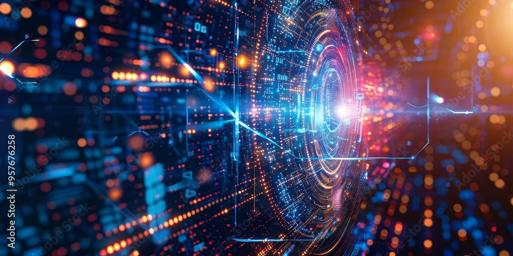 Poster Abstract background of machine learning algorithms processing data with digital technology concept
