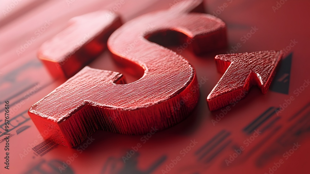Poster shrinking dollar symbol with downward arrow illustrating declining interest rates