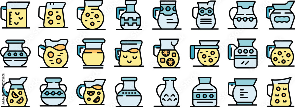 Poster lemonade pitcher icons set. outline set of lemonade pitcher vector icons for web design isolated on 