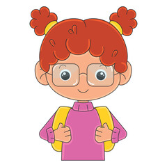 Cartoon girl with glasses and backpack in bright colors Vector
