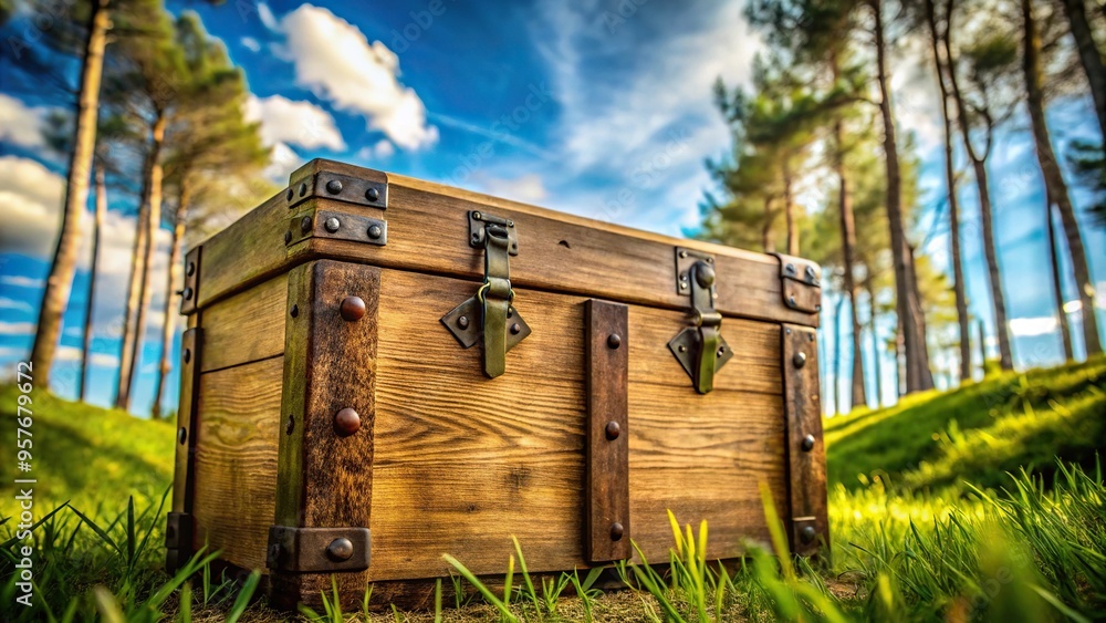 Wall mural trunk with wooden arrows signboard from worm's eye view