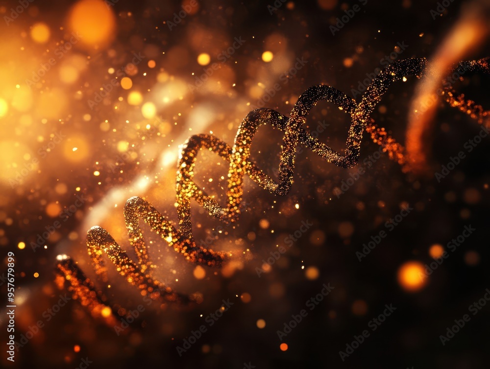 Poster a mesmerizing close-up view of glowing particles swirling around a spiraling structure, symbolizing 