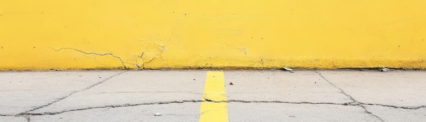 Fototapeta premium A close-up view of a cracked concrete surface against a vibrant yellow wall, showcasing urban textures and colors.