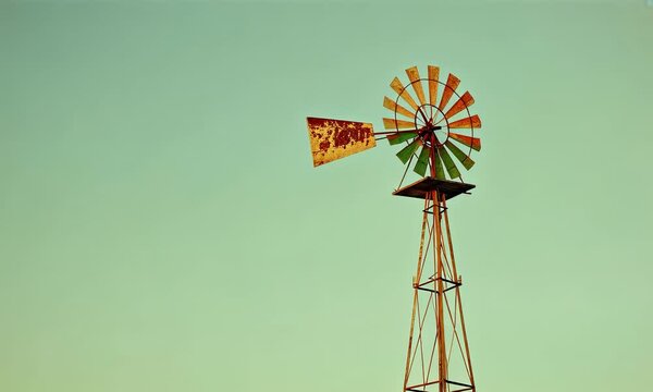 A classic windmill stands against a soft, pastel-colored sky at dusk or dawn.