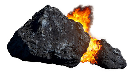 burning asteroid rocks isolated on transparent background