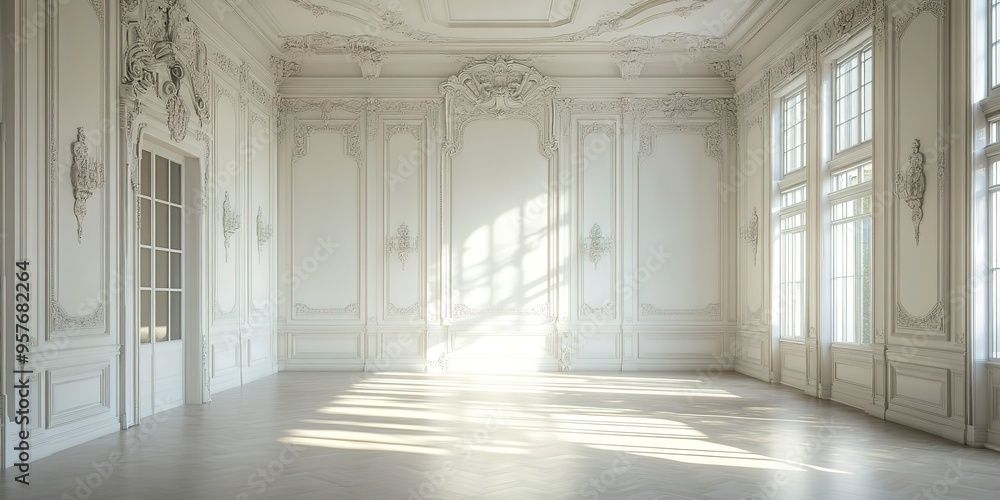 Sticker Elegant White Room with Ornate Molding