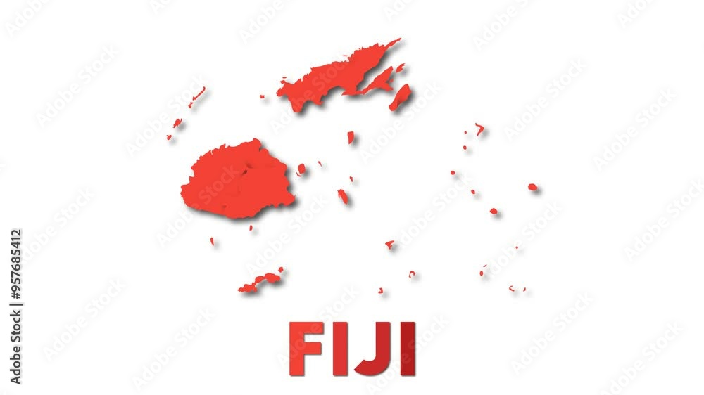 Poster fiji map showing regions. animated country map with title. 4k resolution animation.