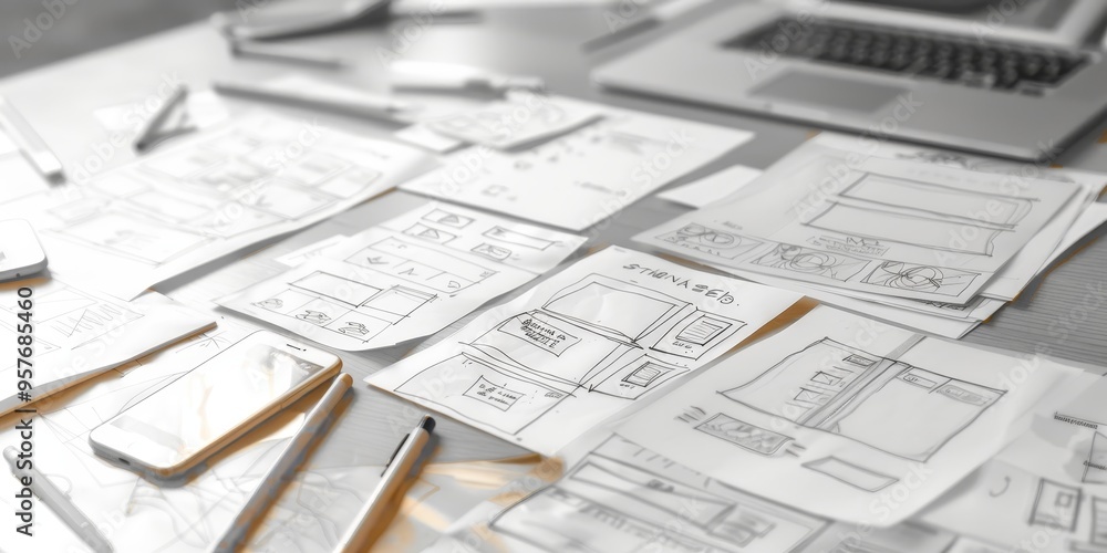 Poster Creative UX design process with sketches, digital tools, and prototyping techniques for iterative improvements