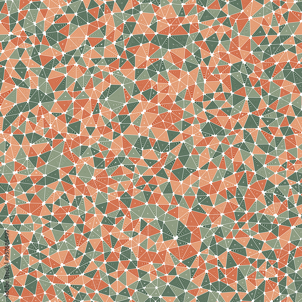 Poster triangle shapes background. multiple repeated inner triangles. small triangles size. multiple colors