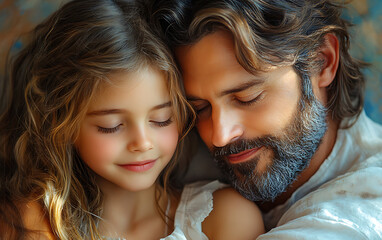 Obraz premium Father and Daughter Hug: A Heartwarming Moment of Family Love