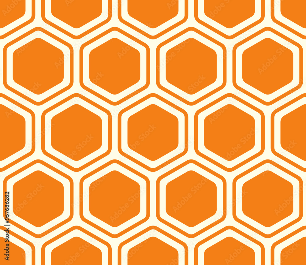 Poster hexagonal pattern background. bold rounded hexagons mosaic pattern with inner solid cells. orange co
