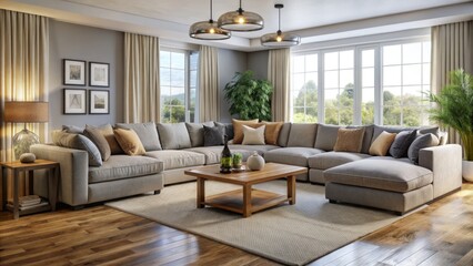 A large, sumptuous plush sectional sofa and armchair pair, carefully crafted for a cozy living space that cradles
