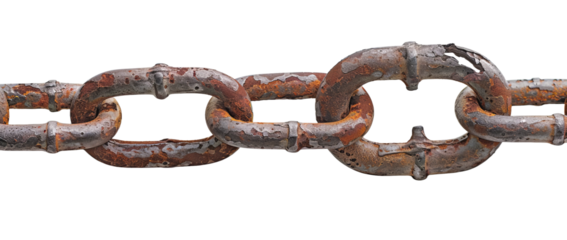 close up view  of and old chain , Isolated on white background 