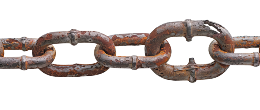 close up view  of and old chain , Isolated on white background 