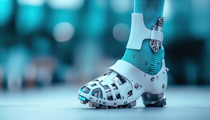 old fashion artificial leg in use, old prosthetic technology, enabling freedom of movement and daily activities