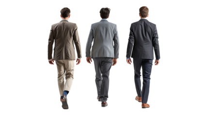 A Groupe of Business Men's Walking , Captured From Behind , Isolated On transparent Background - Quality Enhanced With Ai