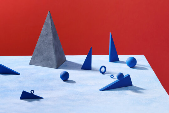 Abstract Geometric Shapes on a Red and Blue Background