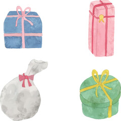 カラフルなプレゼントの水彩イラスト