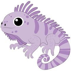 A cute purple iguana with gills and a curled tail. Perfect for educational graphics or for children. The fun design and bright colors make the axolotl interesting and fun.
