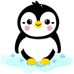 Adorable cartoon penguin on ice, perfect for children’s designs or educational content. The playful design and vibrant colors make it engaging and fun.