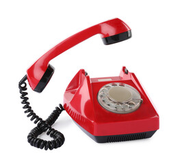 One red telephone with handset isolated on white