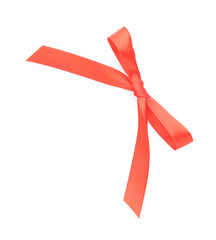 One red satin bow isolated on white, top view
