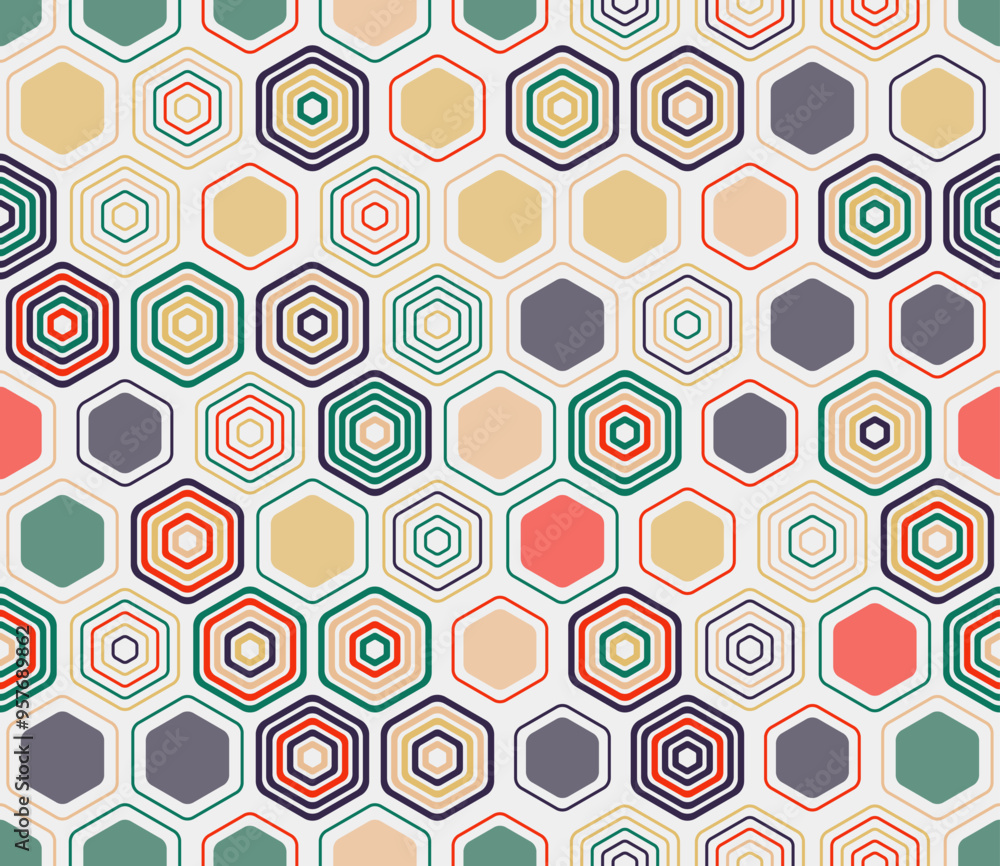 Poster seamless hexagon pattern. geometric elements of varied style and color. hexagonal cells. tileable pa