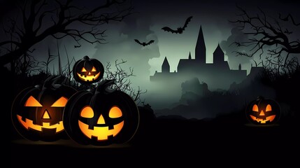 Halloween night, pumpkin, dark atmosphere, vector illustration 