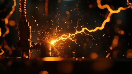 Dynamic close-up of electric arc with vibrant sparks, showcasing the raw energy of electrical discharge in a dark environment.