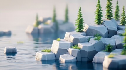 Fototapeta premium Modern Minimalist Landscape Design with Large Hexagons and Geometric Shapes