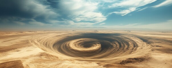 Naklejka premium Milky Whirlwind Fury: Powerful Milk Tornado Swirling Through Desert Landscape with Intense Speed and Dynamic Effects
