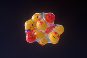 3d social network emojis, vacuum packed in plastic bag.