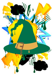 Witch's Hat Graffiti tag. Abstract modern street art decoration performed in urban painting style.