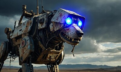 cyborg dog on wasteland - Powered by Adobe