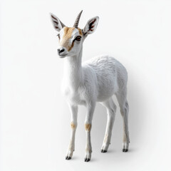 Fototapeta premium A realistic depiction of a baby goat standing against a white background, highlighting its delicate features and innocence.