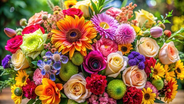 A beautiful and intricate floral arrangement with a variety of colorful flowers , floral, stemma, bouquet, garden, nature