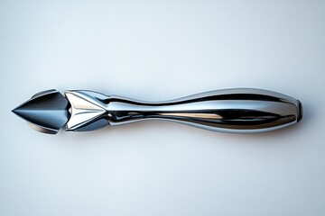 A silver, pointed, hand-held tool