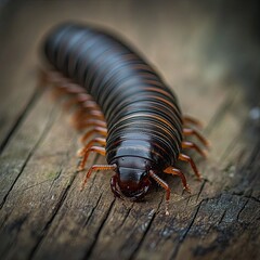 Fototapeta premium millipede isolated on wooden background